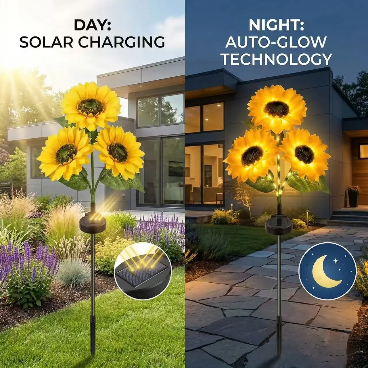 Solar Powered LED Sunflower Garden Lights Set of 2/4/6 Pieces