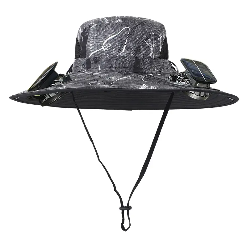 Men's Wireless Solar Fan Hat, Solid Wide Brim Sun Hat with 2 Cooling Fans & USB Charging for Fishing, Hiking