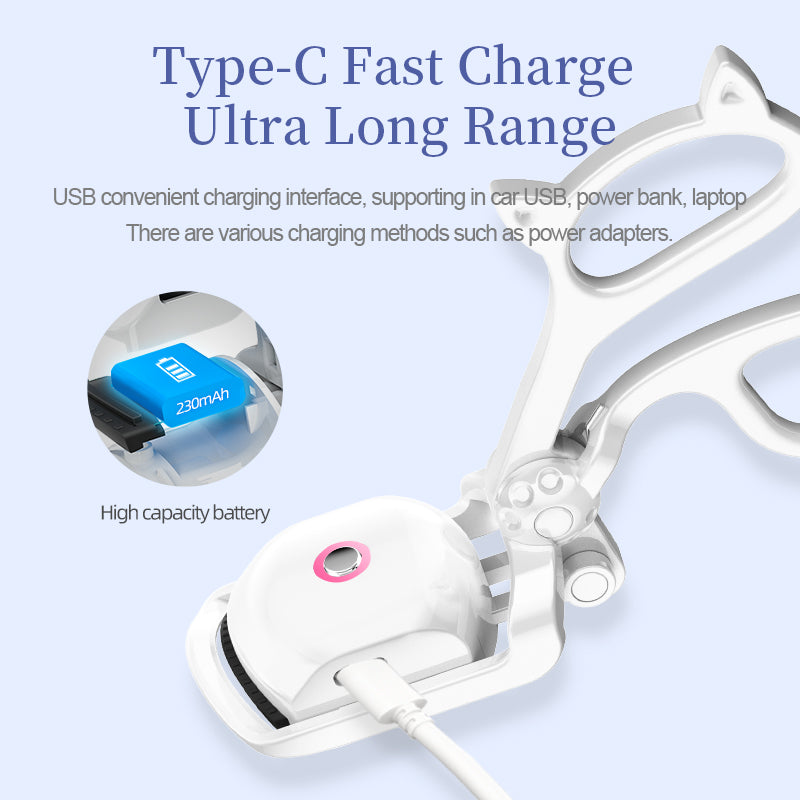 Type C Interface Arc Design Heated Eyelash Curler 3 Gears with USB Charging Cable for Girls for Home