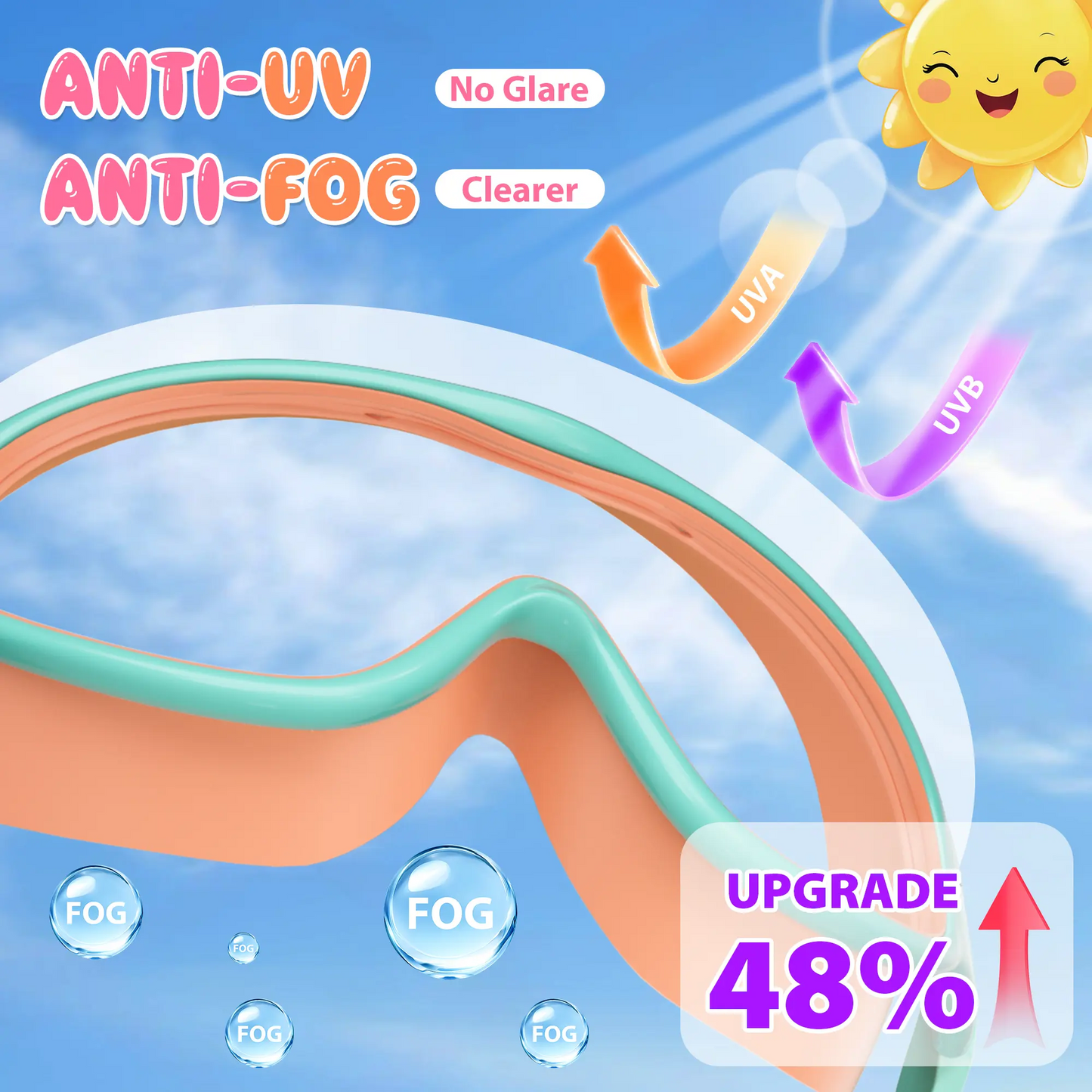 Kids Swim Goggles for 3-15+ UV Protection Anti-Fog High Definition Waterproof Adjustable Goggles for Boys and Girls