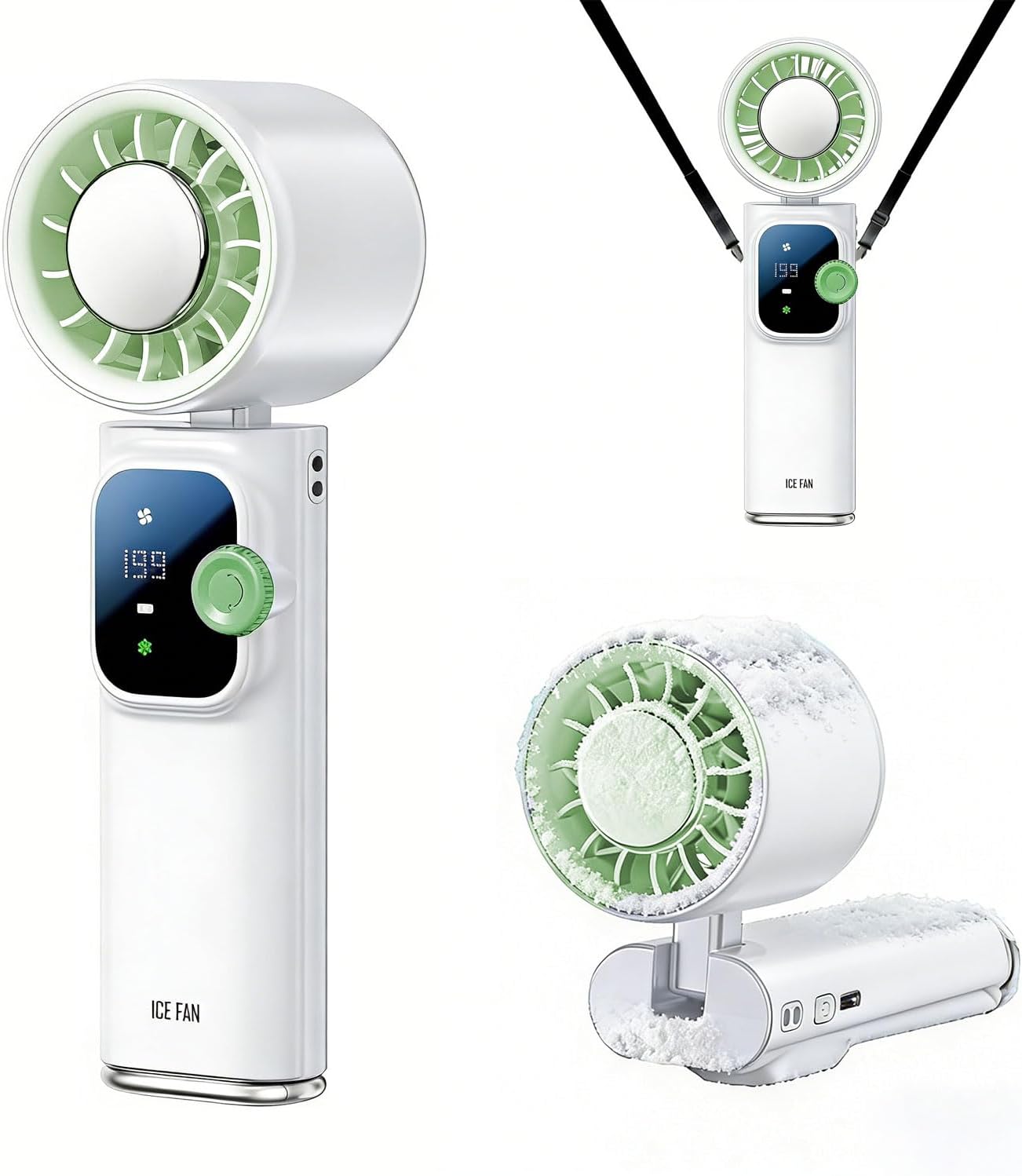 Handheld Fan Ice Cooling, Portable Turbo Fan with Ice Cooler, 199 Wind Speed, Rechargeable Foldable Hangable, 20000 RPM 4000mAh Battery, Small Personal Pocket Fan for Outdoor Travel with Metal Hanger