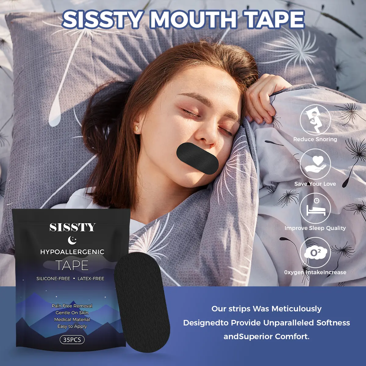 Mouth Tape for sleeping, one month supply, mouth tape, black, gentle, adhesion & 35 Strips, sports accessories
