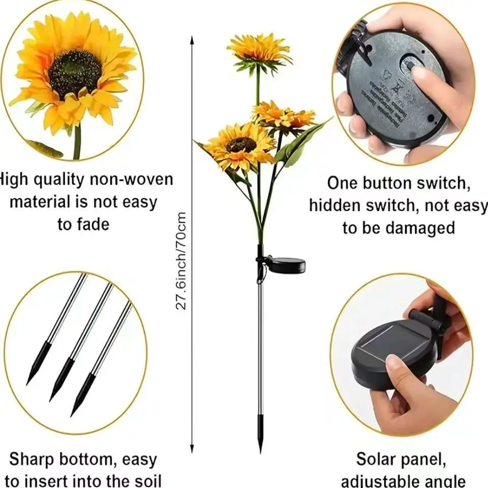 Solar Powered LED Sunflower Garden Lights Set of 2/4/6 Pieces