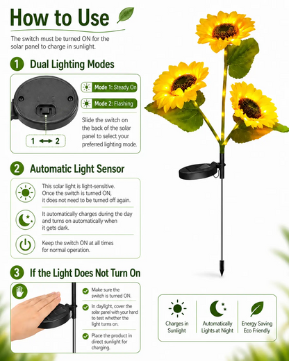 Solar Powered LED Sunflower Garden Lights Set of 2/4/6 Pieces