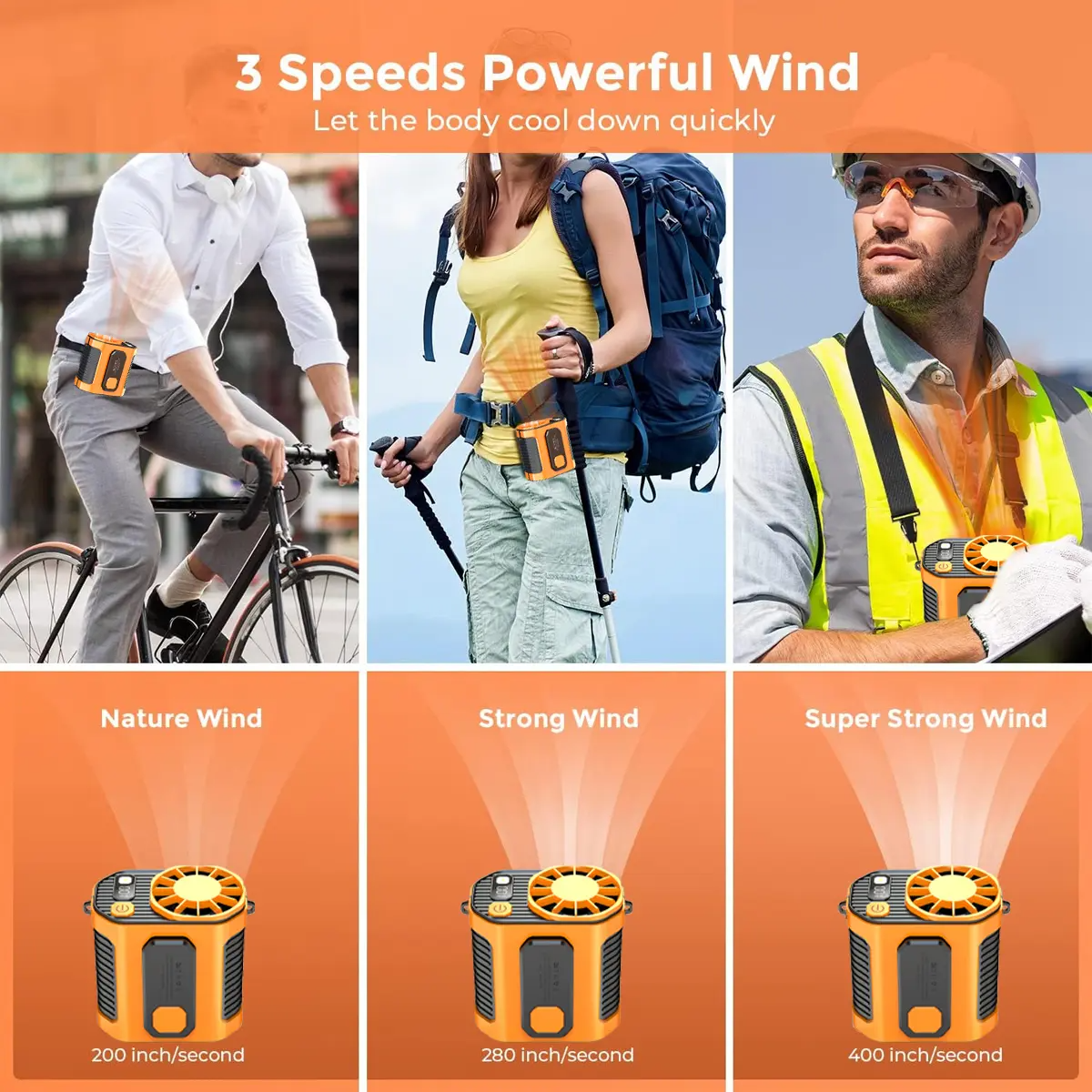 Personal Waist Portable Rechargeable Fan, 5000mAh Battery Power bank, 10 Speeds 5300RPM Airflow, LED Light