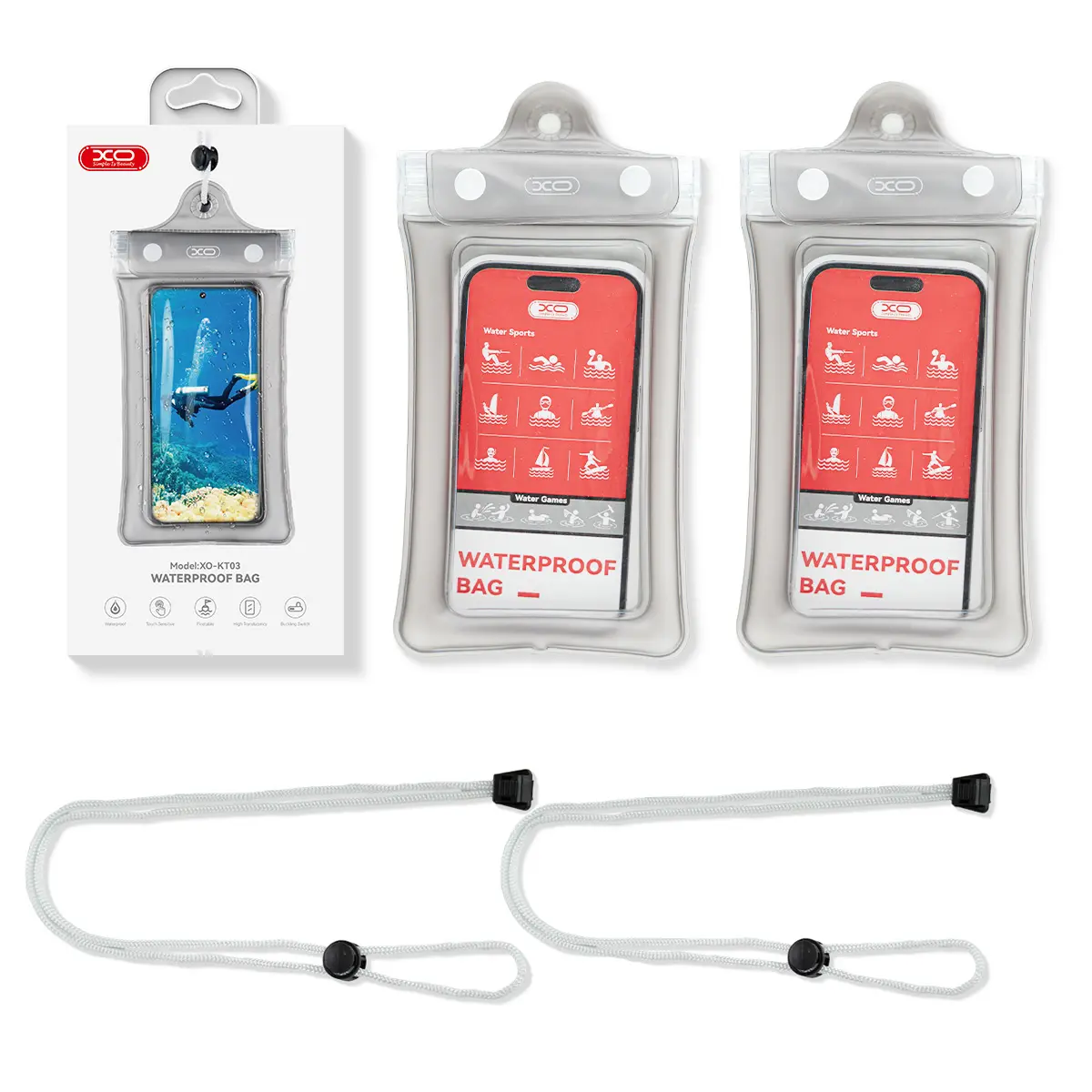 Waterproof Phone Pouch, 2 Counts Clear Waterproof Cell Phone Case Lanyard for iPhone Galaxy Up To 7",Inflatable Edge Better Buoyancy