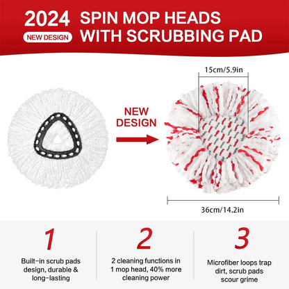 3 Pack Spin Mop Heads Replacements with Scrubbing Pad