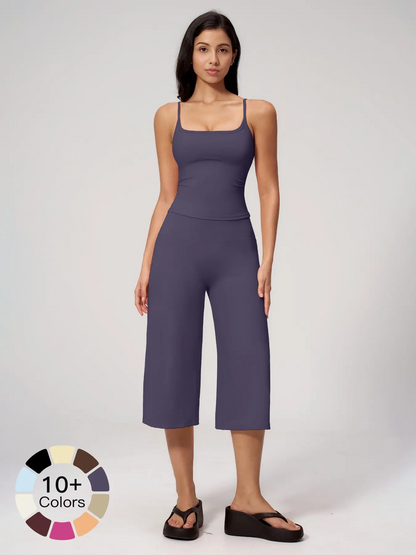 New Yoga Tank Top High Waist Quick-Dry Casual Mid-Length Pants Running Outdoor Athletic Sportswear Yoga Set for Women