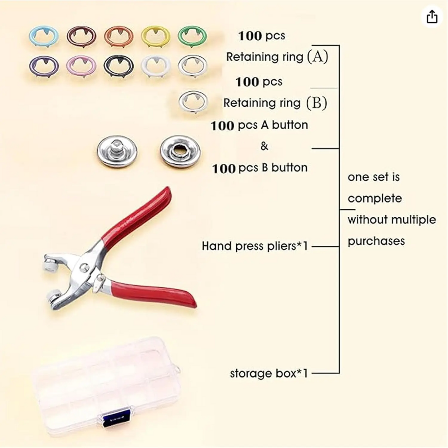 Including 100pcs Invisible Colored Metal Buckle & 1 Count Manual Pressure Pliers