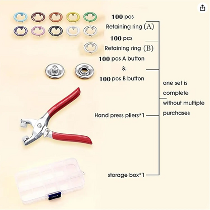 Including 100pcs Invisible Colored Metal Buckle & 1 Count Manual Pressure Pliers