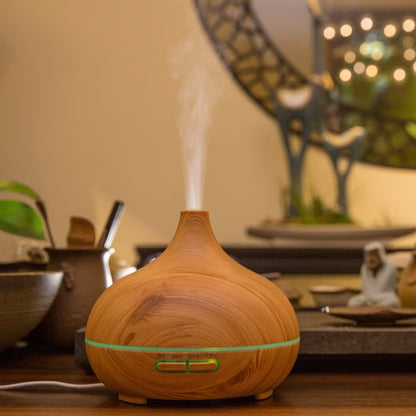 Aromatherapy Diffuser Humidifier Silent Wood Grain USB Essential Oil Diffuser with Remote Control 550ml for Home Office Bedroom